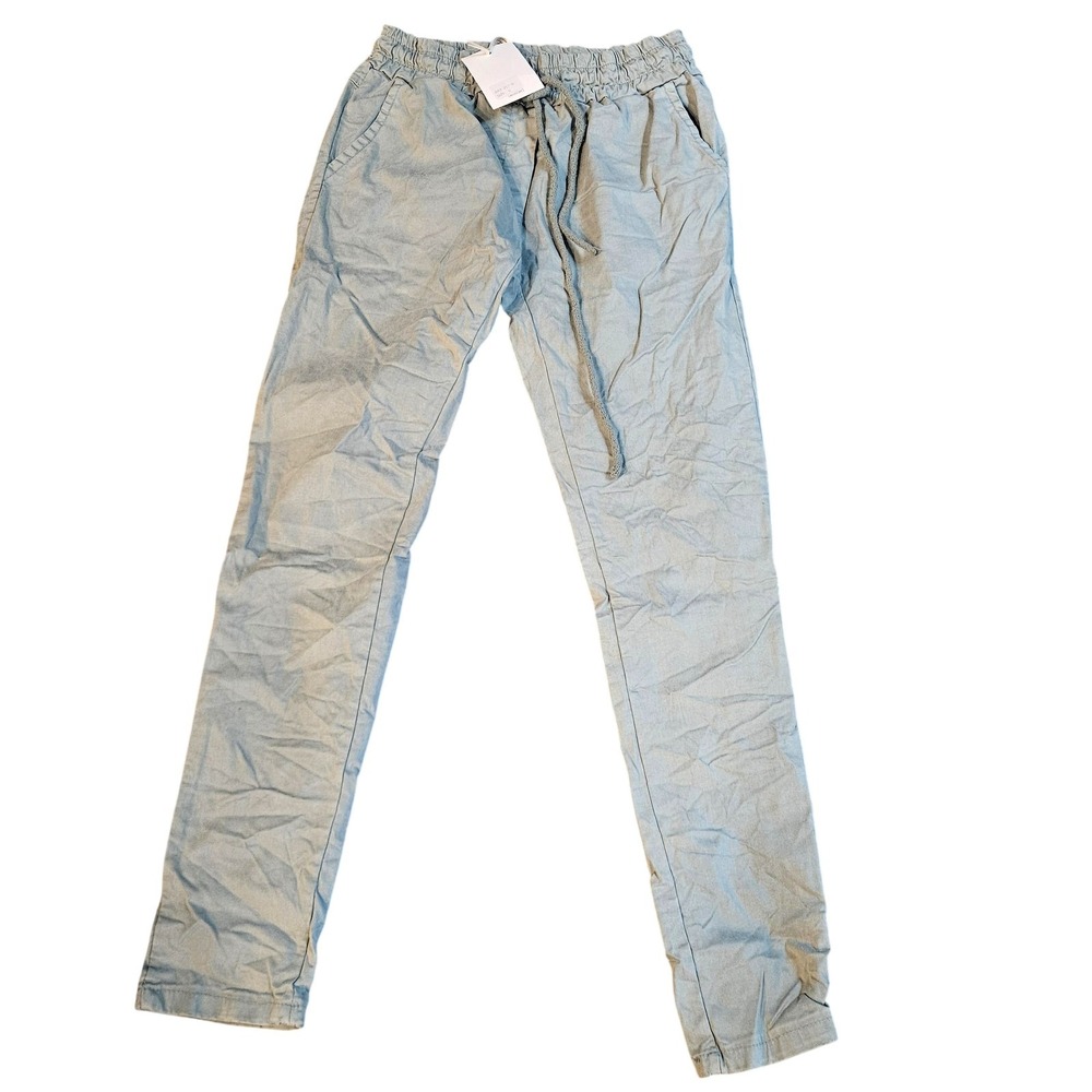 Milio-Milano Pants Womens Medium Green Twill Elastic Waist‎ Lightweight Casual